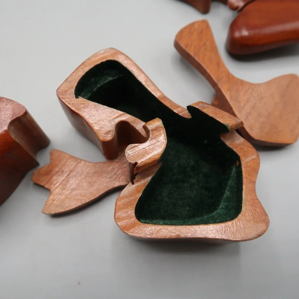 Wooden Puzzle Box Frog Shaped Trinket Box Hidden Secret Compartment Gift